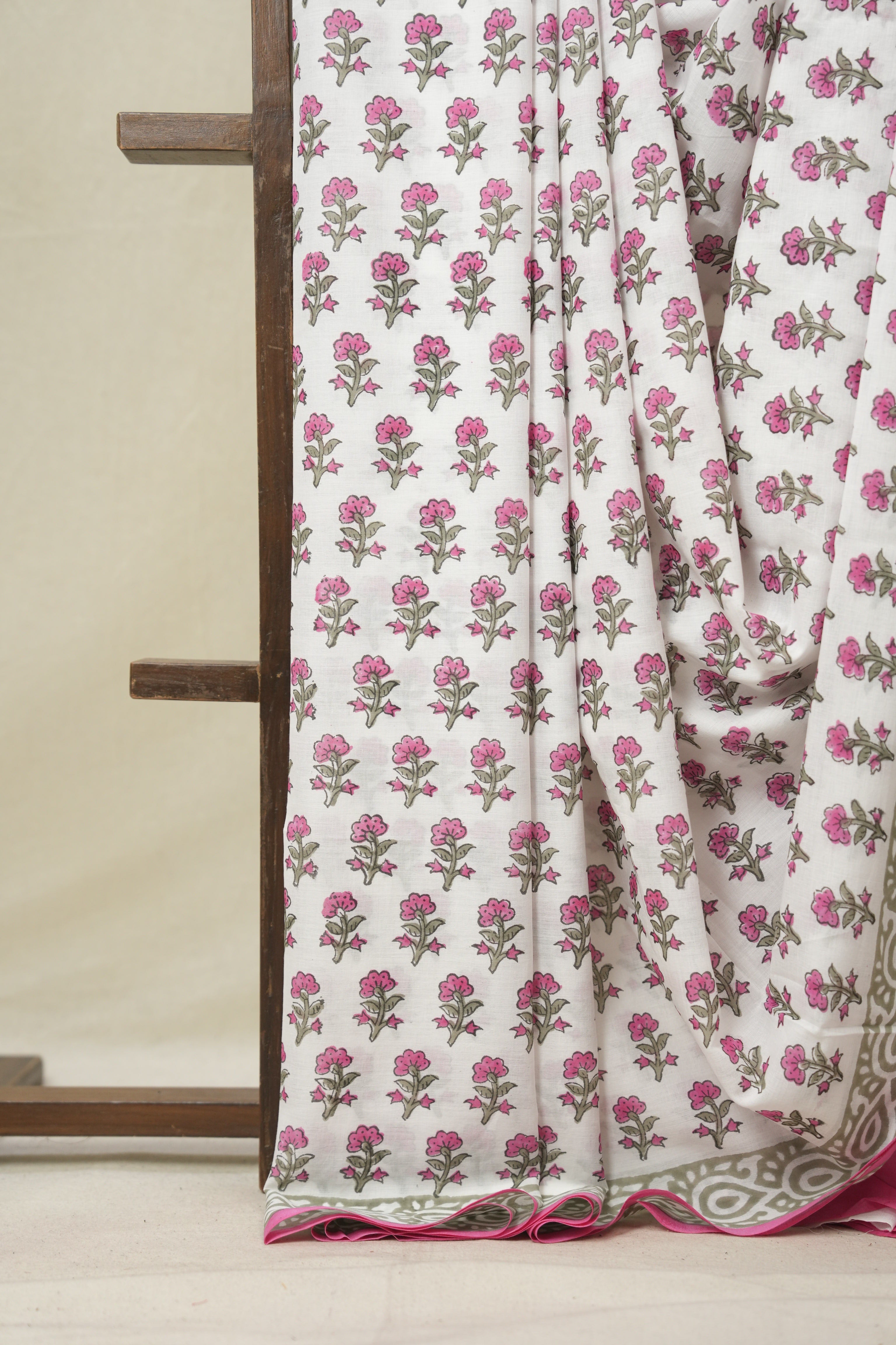 White HBP Cotton Saree - SRWCS3233