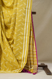 Mustard Yellow HBP Cotton Saree - SRMYCS3080
