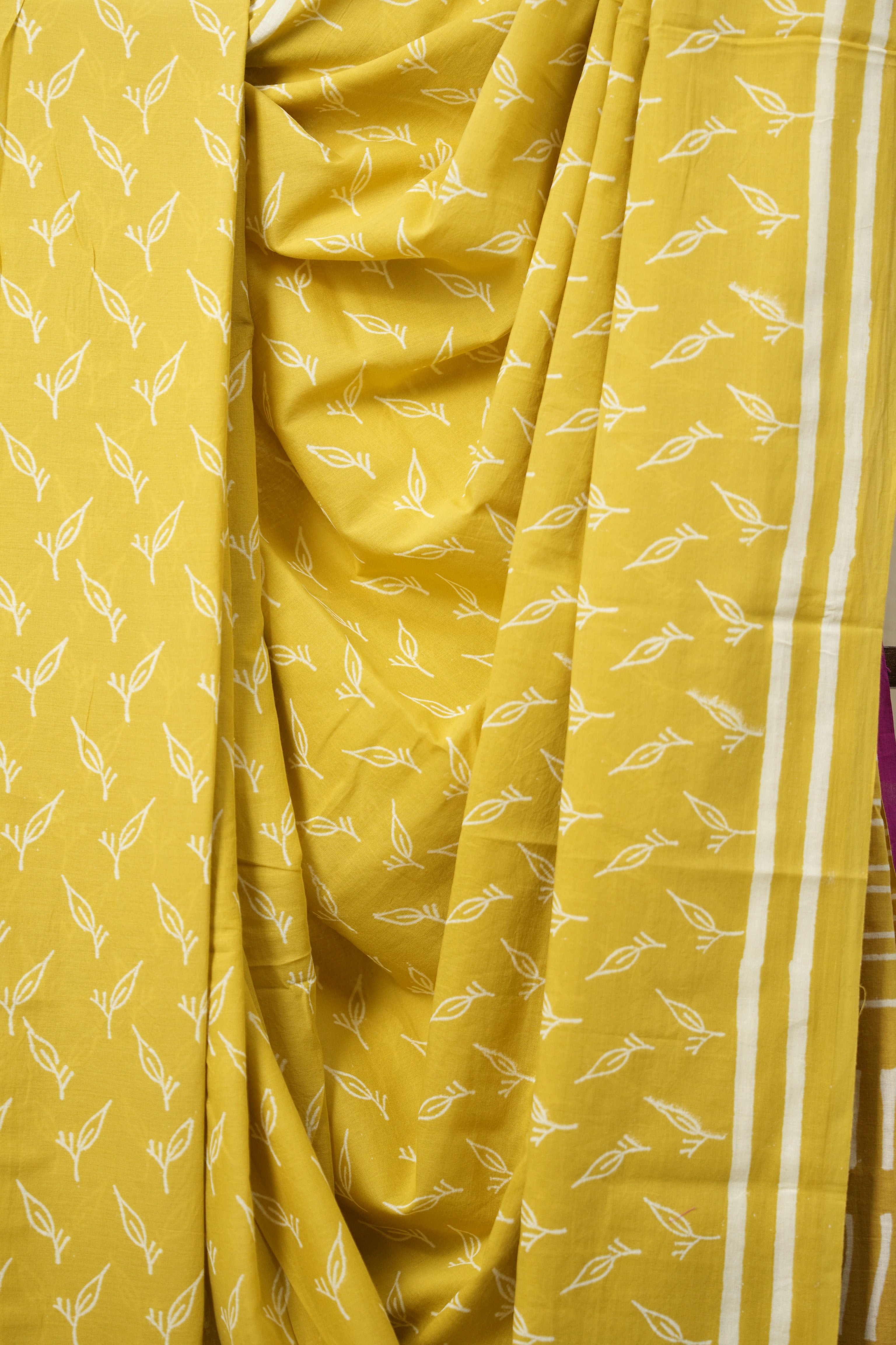 Mustard Yellow HBP Cotton Saree - SRMYCS3080