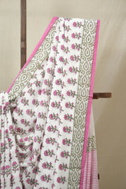 White HBP Cotton Saree - SRWCS3233