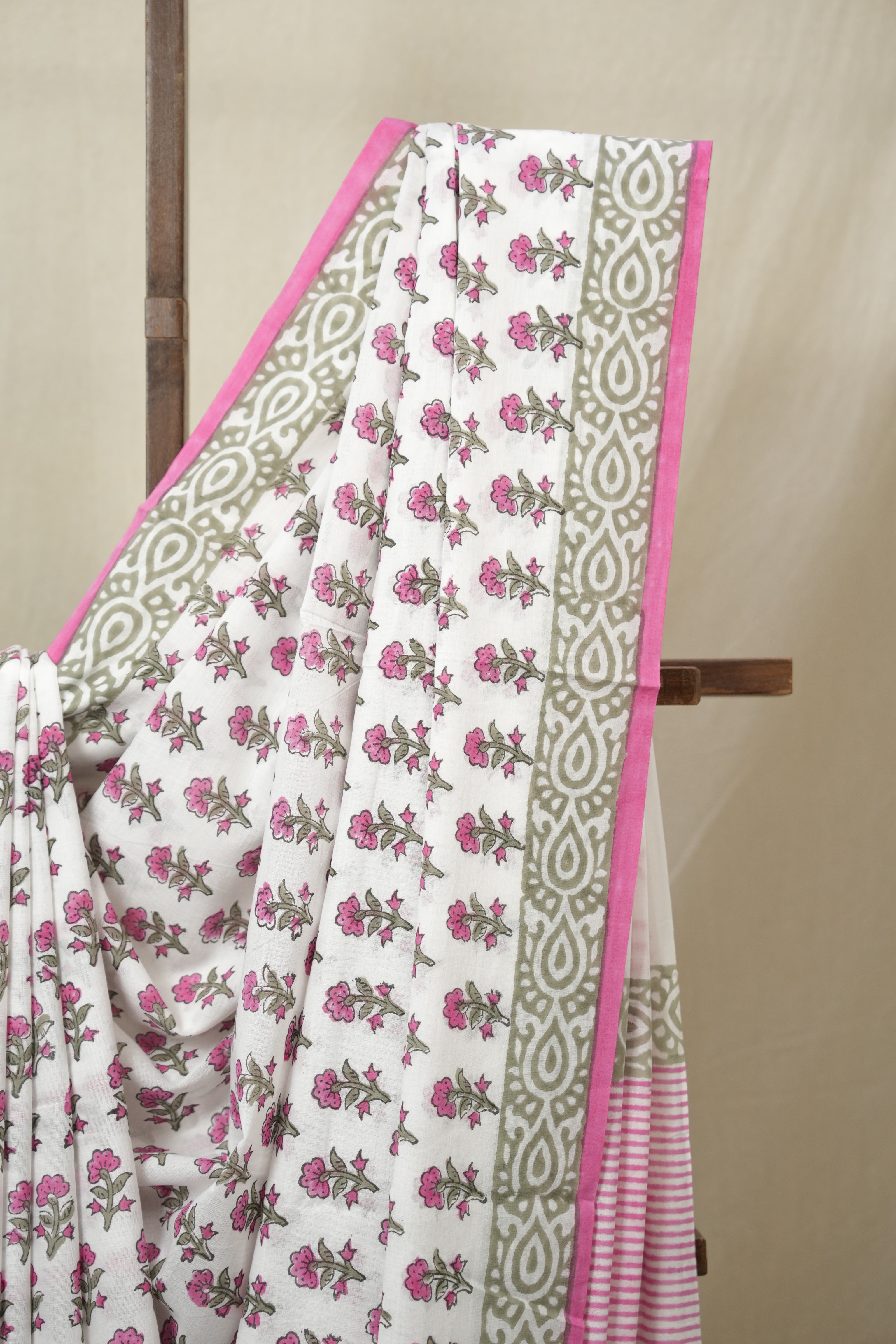 White HBP Cotton Saree - SRWCS3233