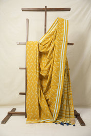 Mustard Yellow HBP Cotton Saree - SRMYCS3077
