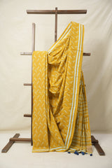 Mustard Yellow HBP Cotton Saree - SRMYCS3077