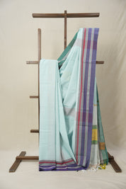 Sky Blue Cotton Ilkal Saree With Gayatri Border - SRSBCIS825