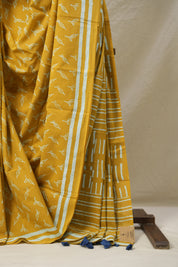 Mustard Yellow HBP Cotton Saree - SRMYCS3077