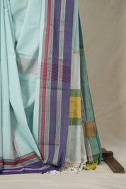 Sky Blue Cotton Ilkal Saree With Gayatri Border - SRSBCIS825