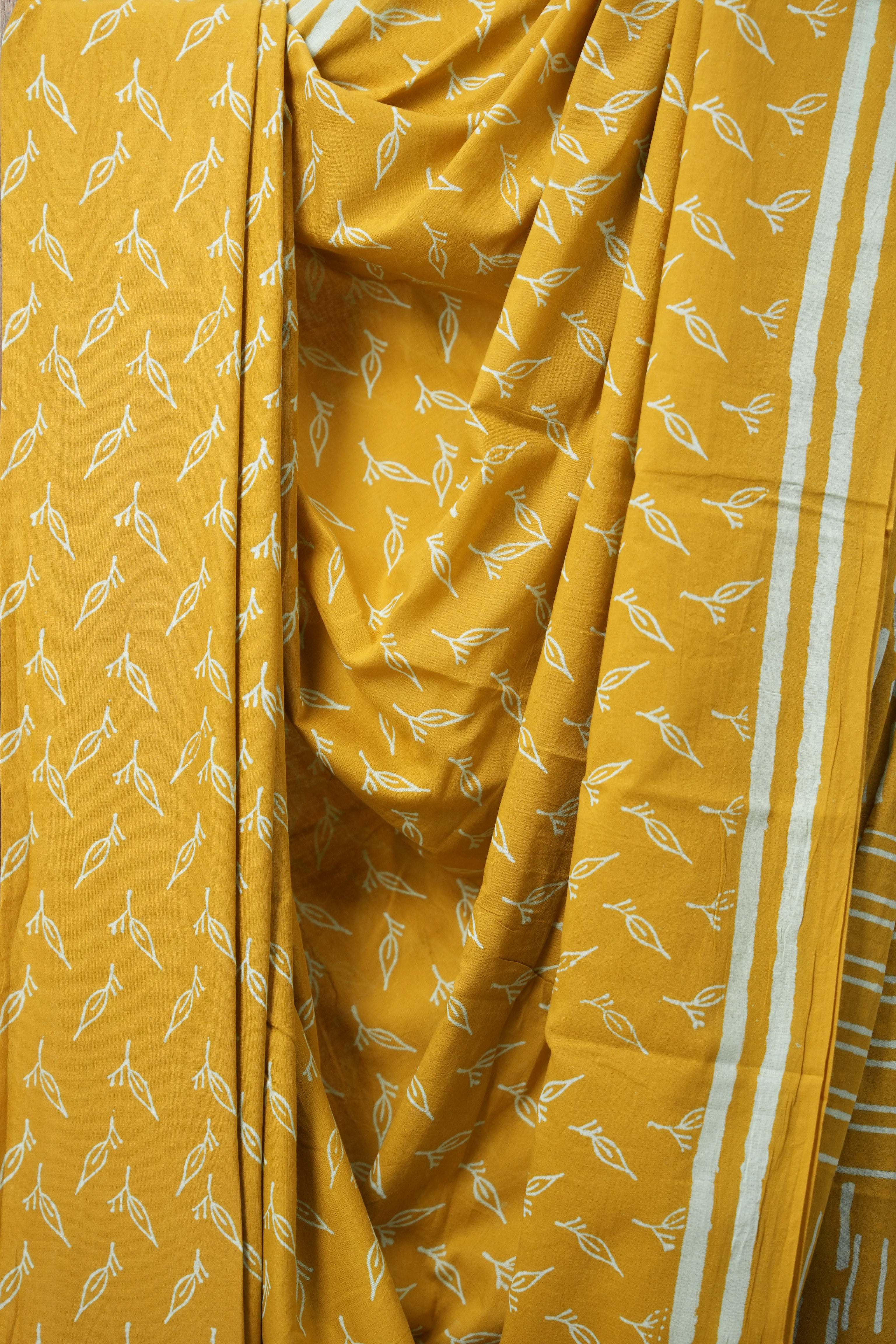 Mustard Yellow HBP Cotton Saree - SRMYCS3077