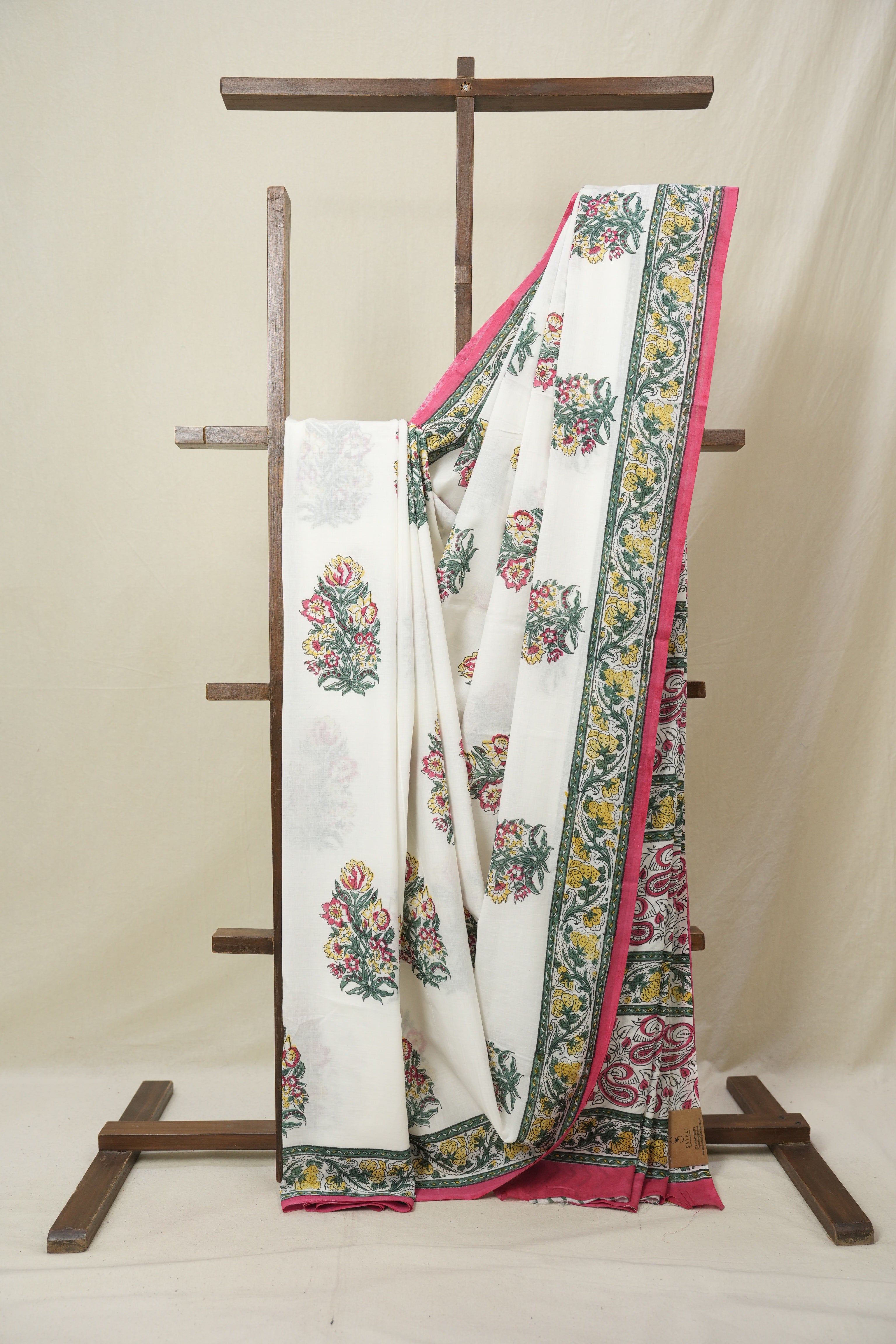 White HBP Cotton Saree - SRWCS3235