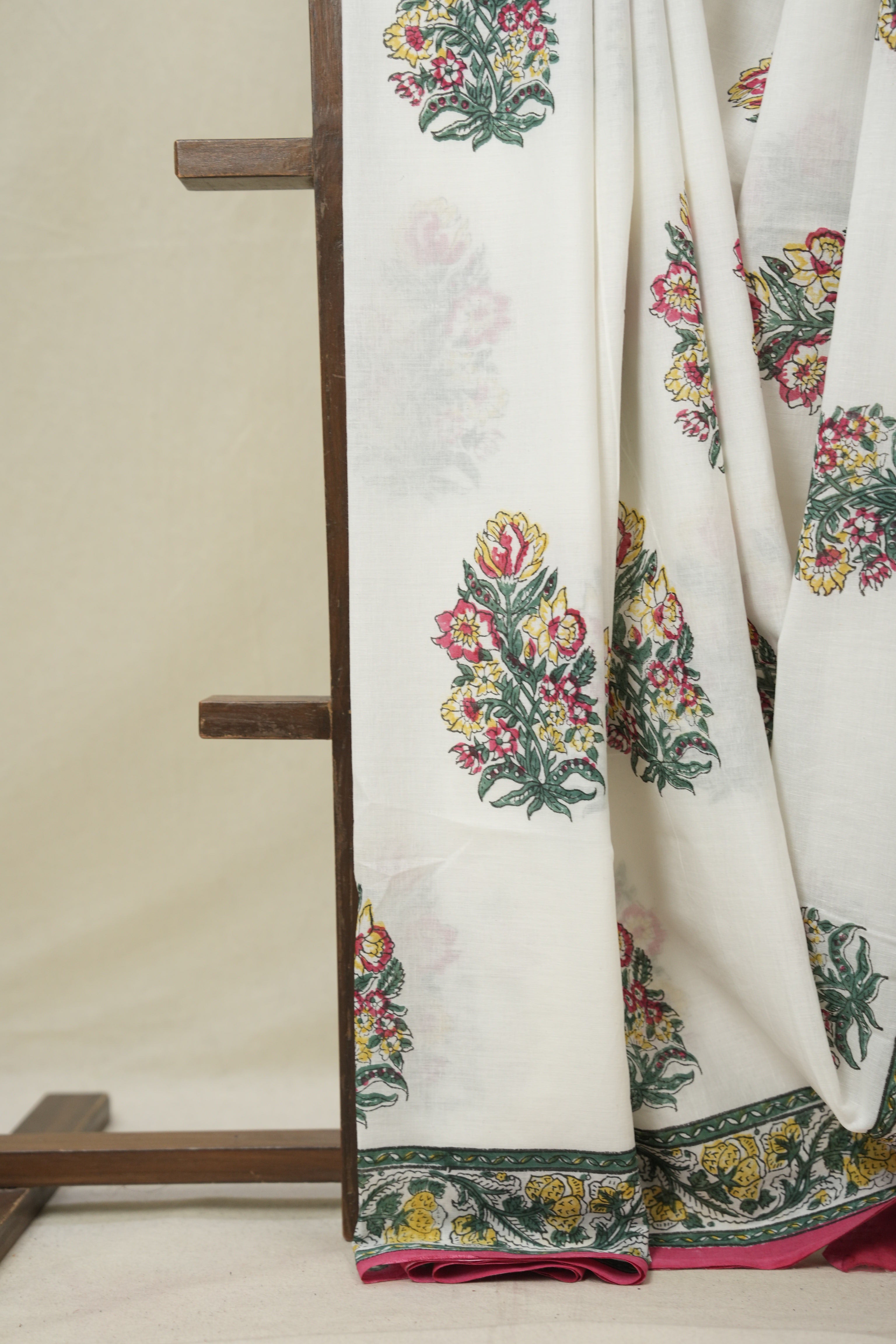 White HBP Cotton Saree - SRWCS3235