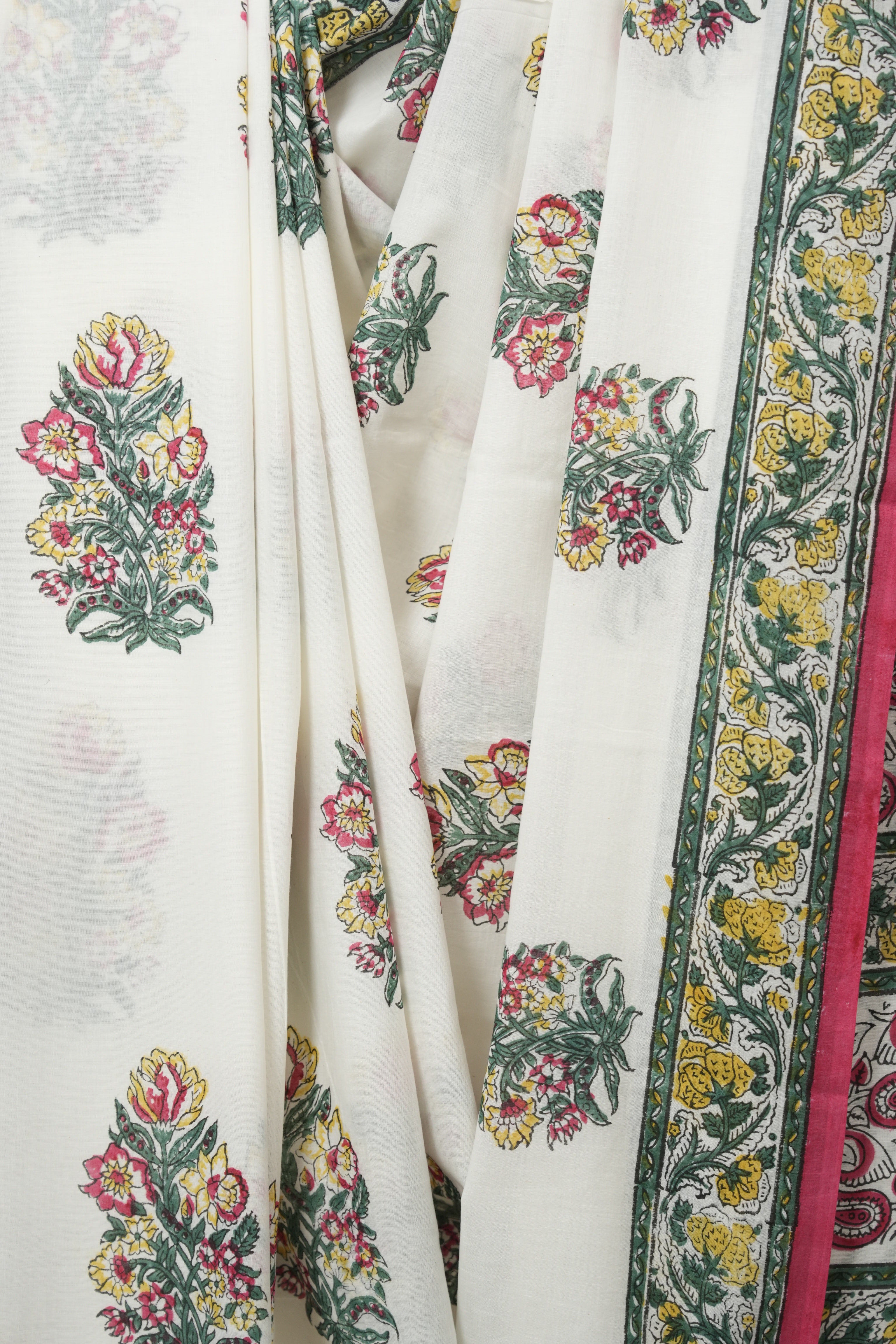 White HBP Cotton Saree - SRWCS3235