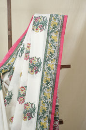 White HBP Cotton Saree - SRWCS3235