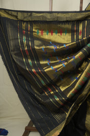 Black Cotton Paithani Saree - SRBCPS820