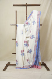 White HBP Cotton Saree - SRWCS3237