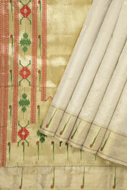 Gold Cream Tissue Cotton Paithani Saree - Saavari -  SSGCTCPSS07