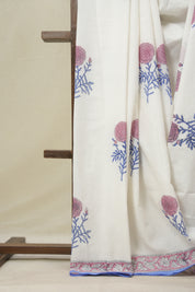 White HBP Cotton Saree - SRWCS3237