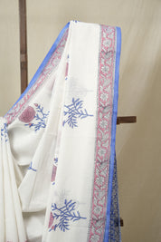 White HBP Cotton Saree - SRWCS3237