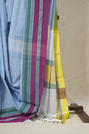 Sky Blue Plain Cotton Ilkal Saree With Gayatri Border - SRSBPCIS821