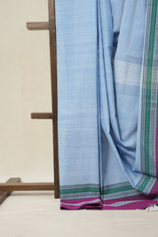 Sky Blue Plain Cotton Ilkal Saree With Gayatri Border - SRSBPCIS821