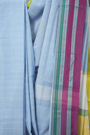 Sky Blue Plain Cotton Ilkal Saree With Gayatri Border - SRSBPCIS821