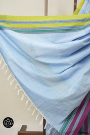 Sky Blue Plain Cotton Ilkal Saree With Gayatri Border - SRSBPCIS821