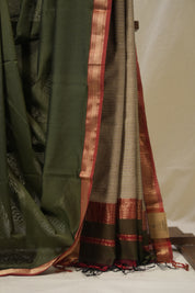 Moss Green Maheshwari Saree - SRMGMS1086