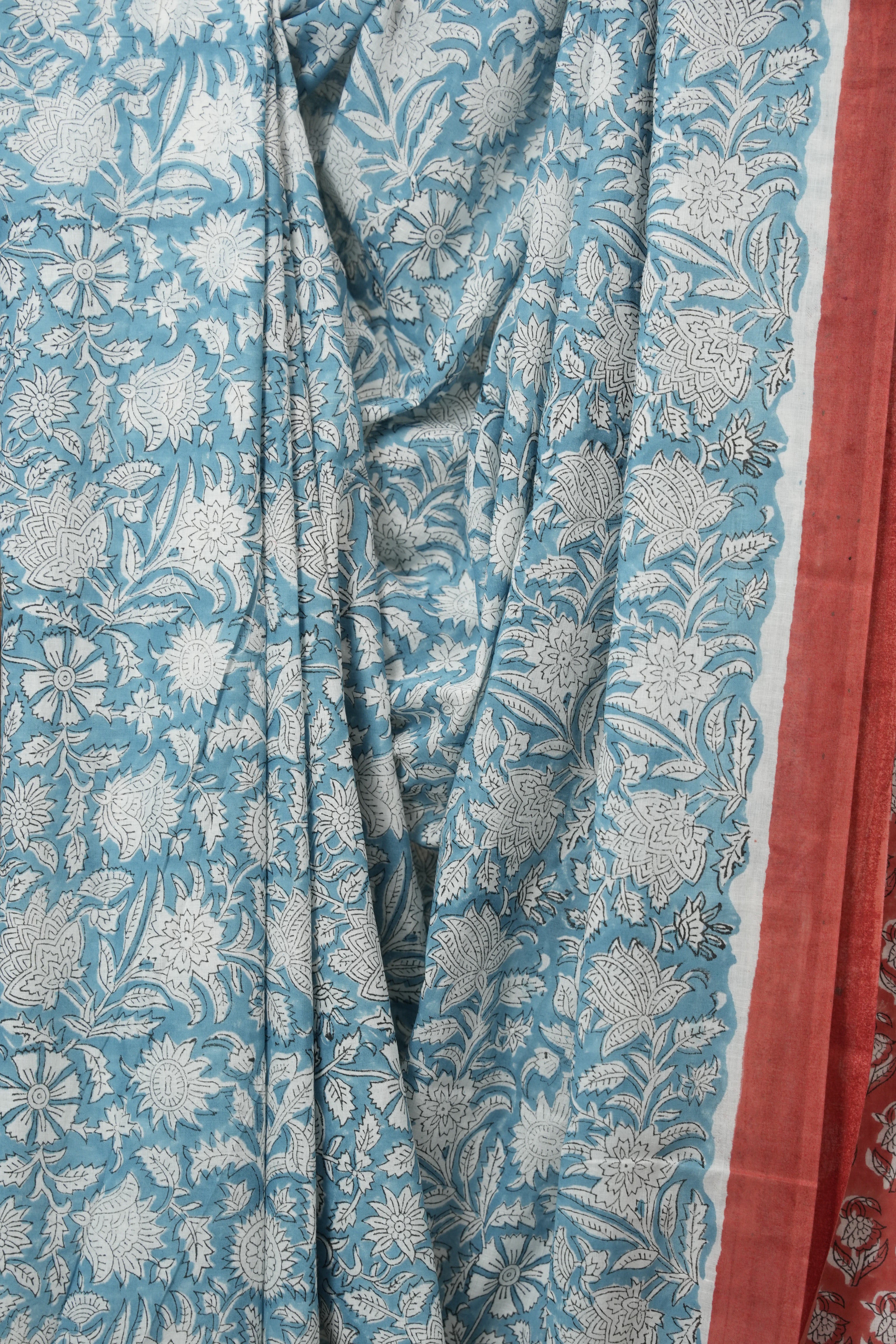 Sky Blue HBP Cotton Saree - SRSBCS3241