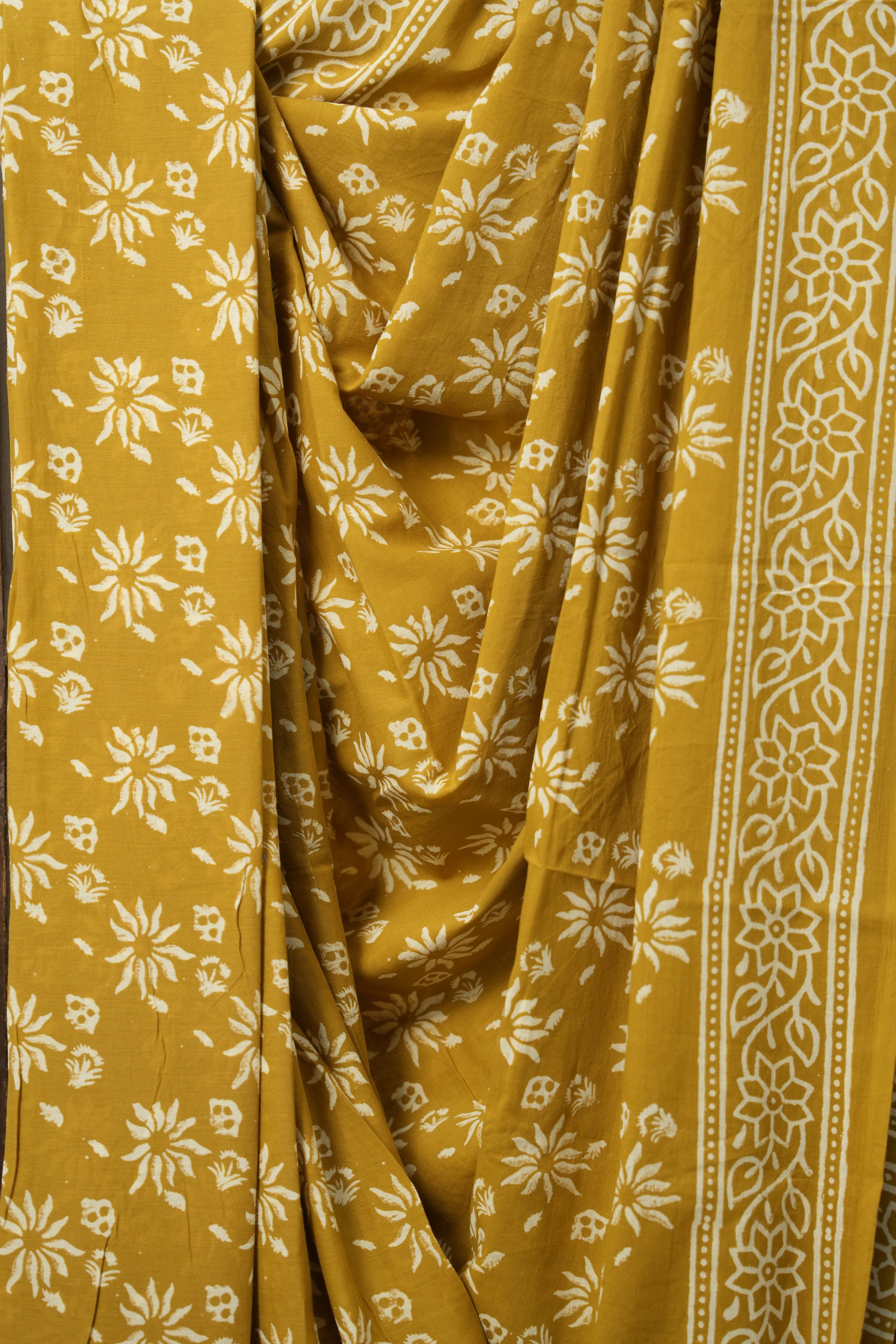 Mustard Yellow HBP Cotton Saree - SRMYCS3068