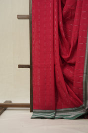 Red Cotton Ilkal Saree With Gayatri Border - SRRCIS818