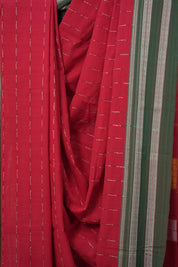 Red Cotton Ilkal Saree With Gayatri Border - SRRCIS818