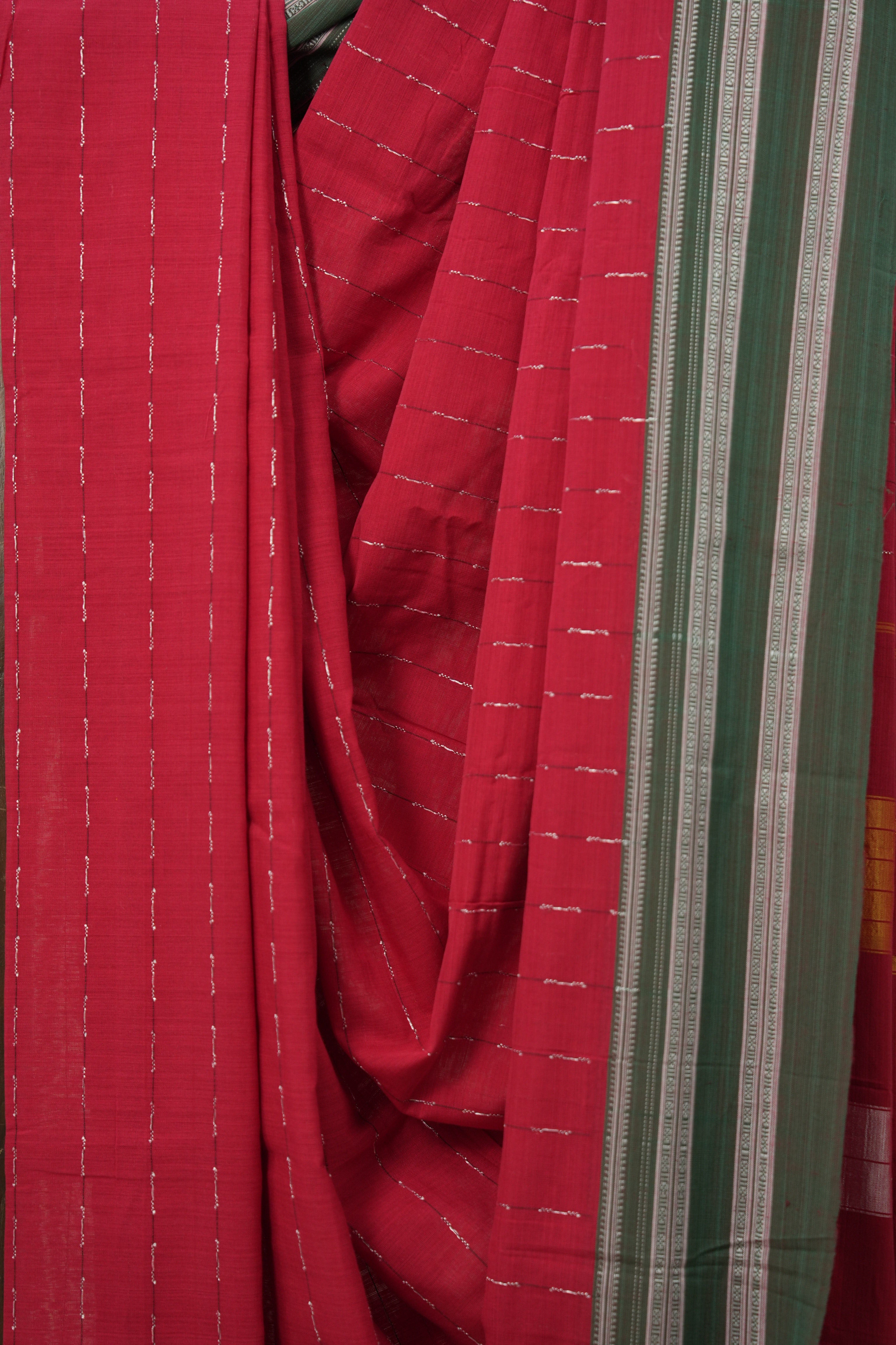 Red Cotton Ilkal Saree With Gayatri Border - SRRCIS818
