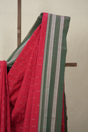 Red Cotton Ilkal Saree With Gayatri Border - SRRCIS818