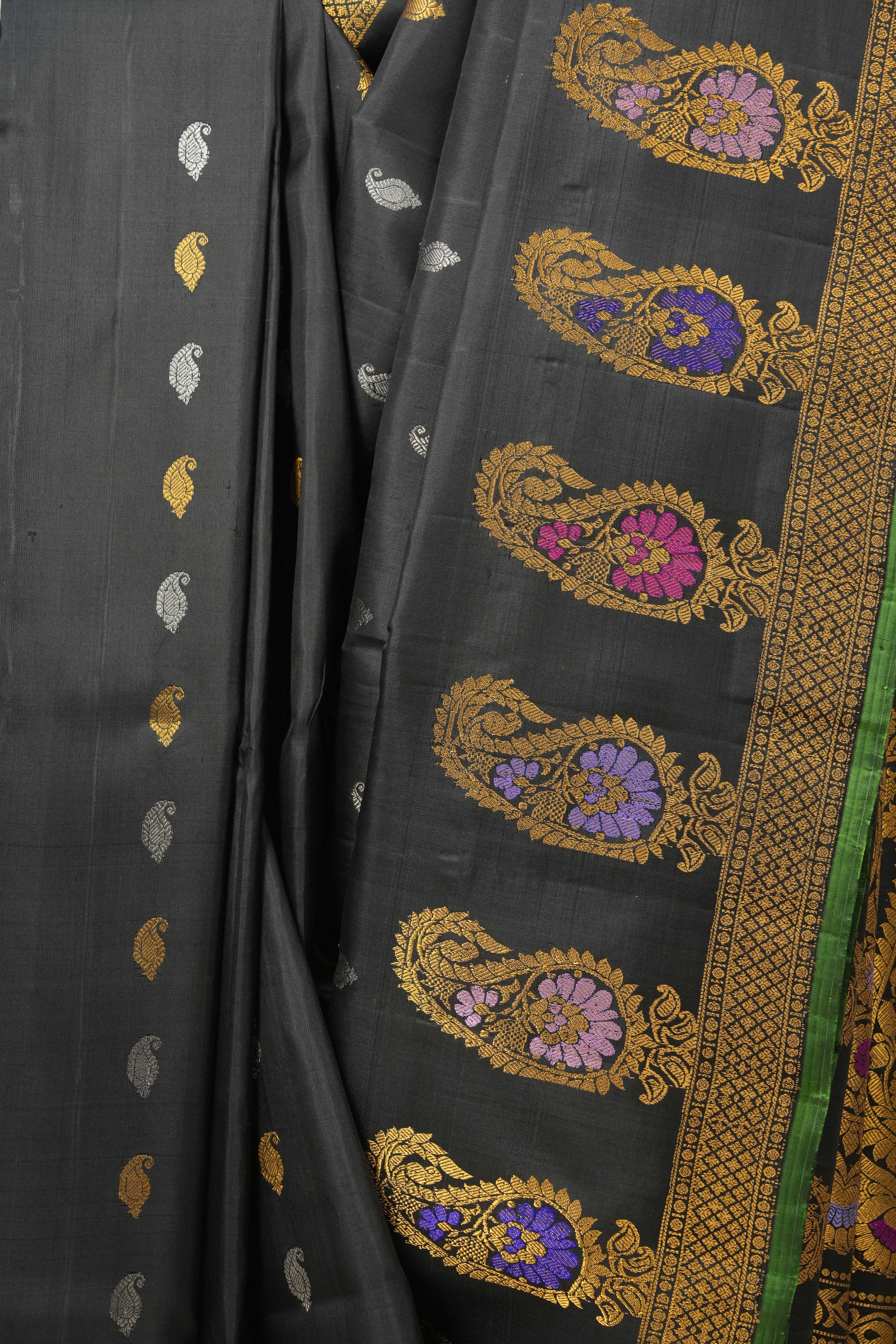 Black Gadwal Silk Saree - SRBGSS377