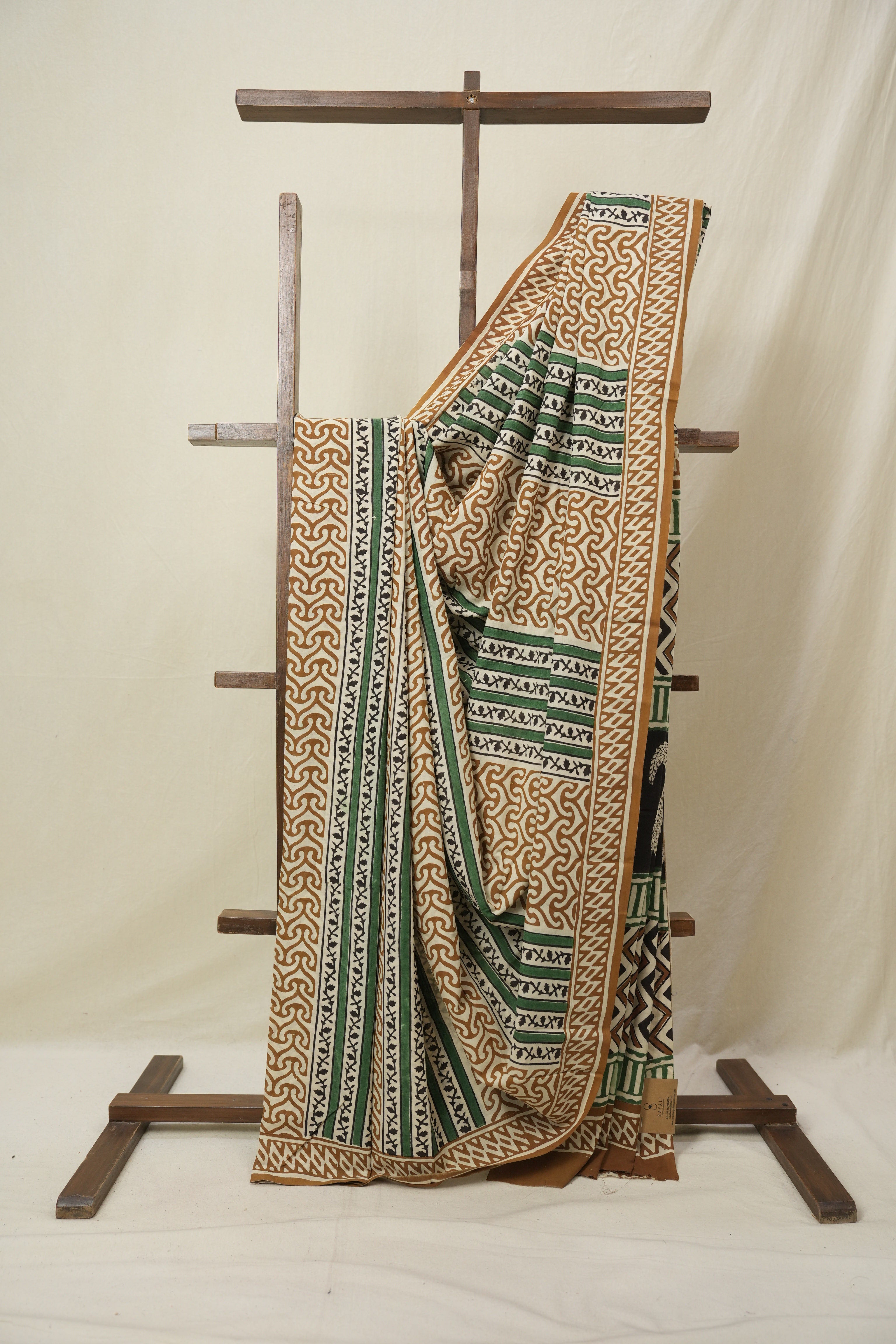 Cream -Khaki  HBP Cotton Saree - SRCKCS3242