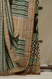 Cream -Khaki  HBP Cotton Saree - SRCKCS3242