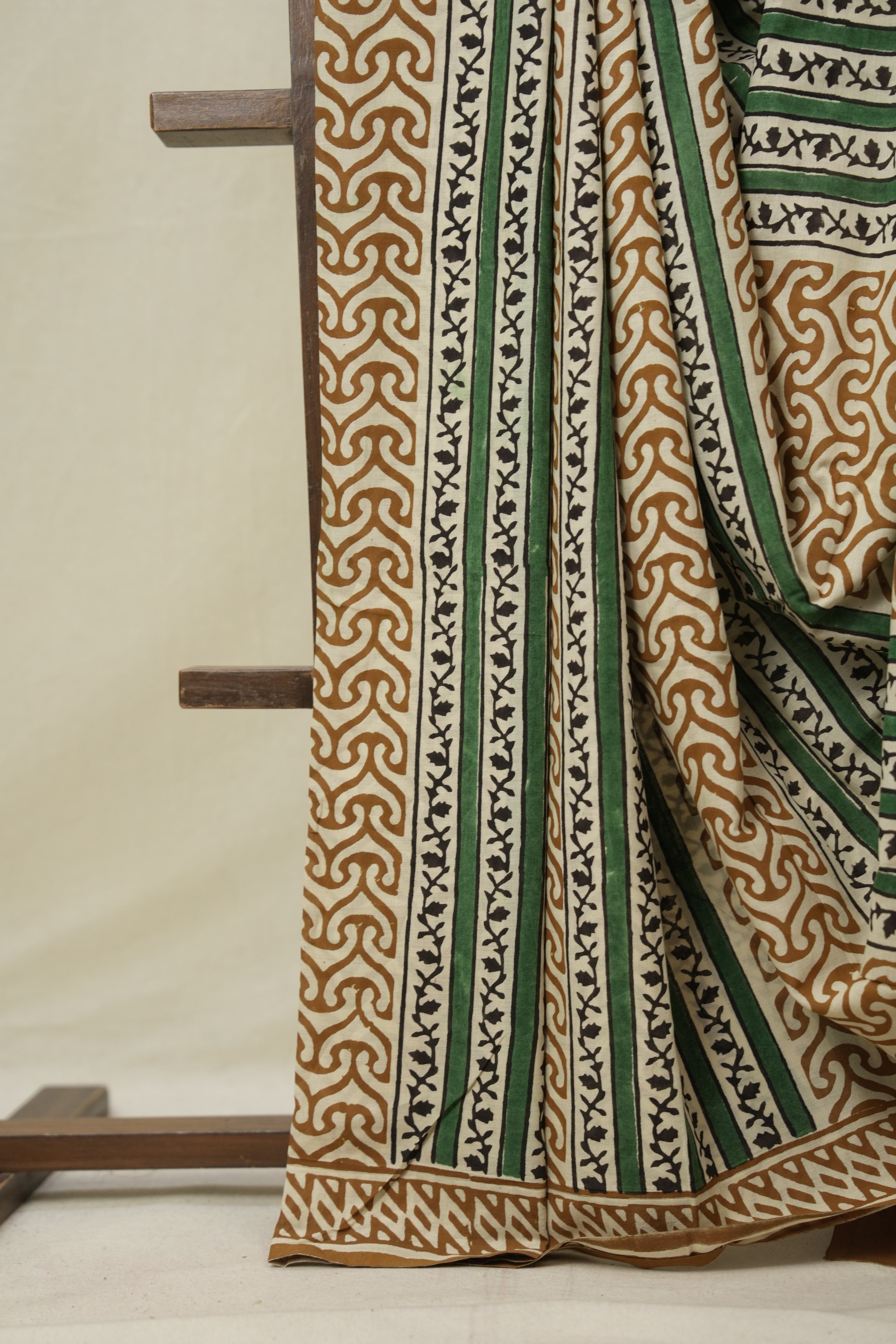 Cream -Khaki  HBP Cotton Saree - SRCKCS3242