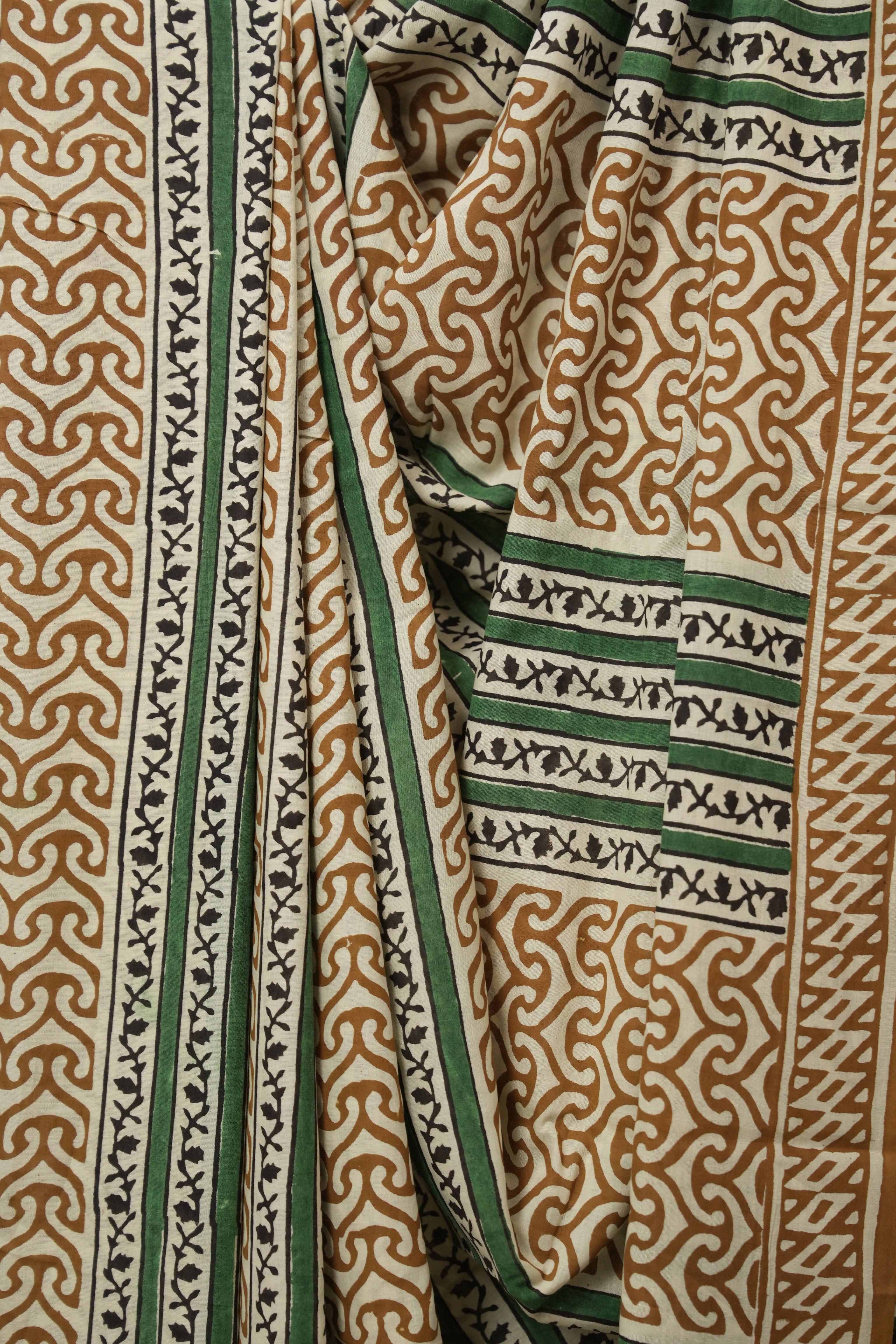 Cream -Khaki  HBP Cotton Saree - SRCKCS3242