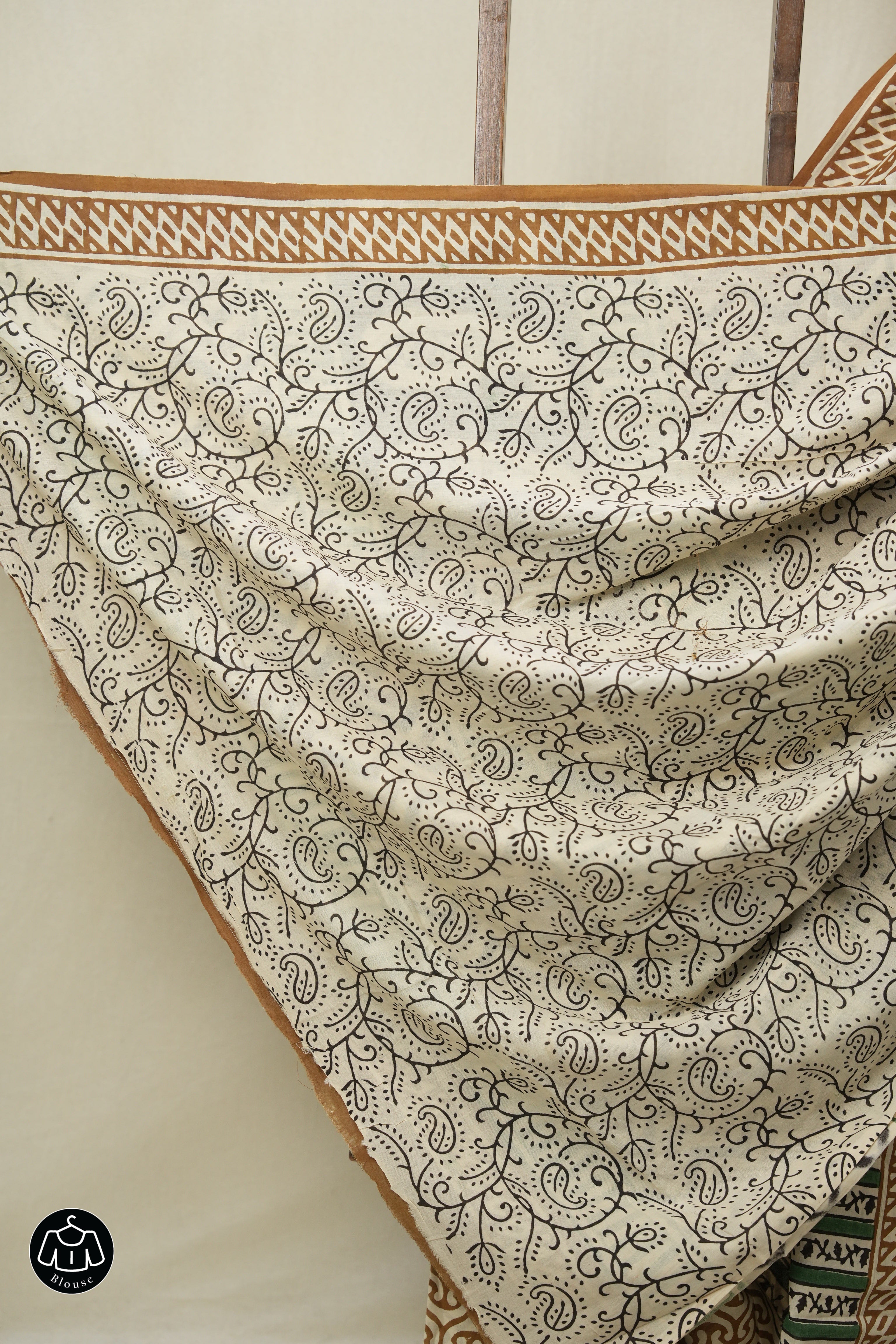 Cream -Khaki  HBP Cotton Saree - SRCKCS3242