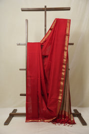 Red Maheshwari Saree - SRRMS1093