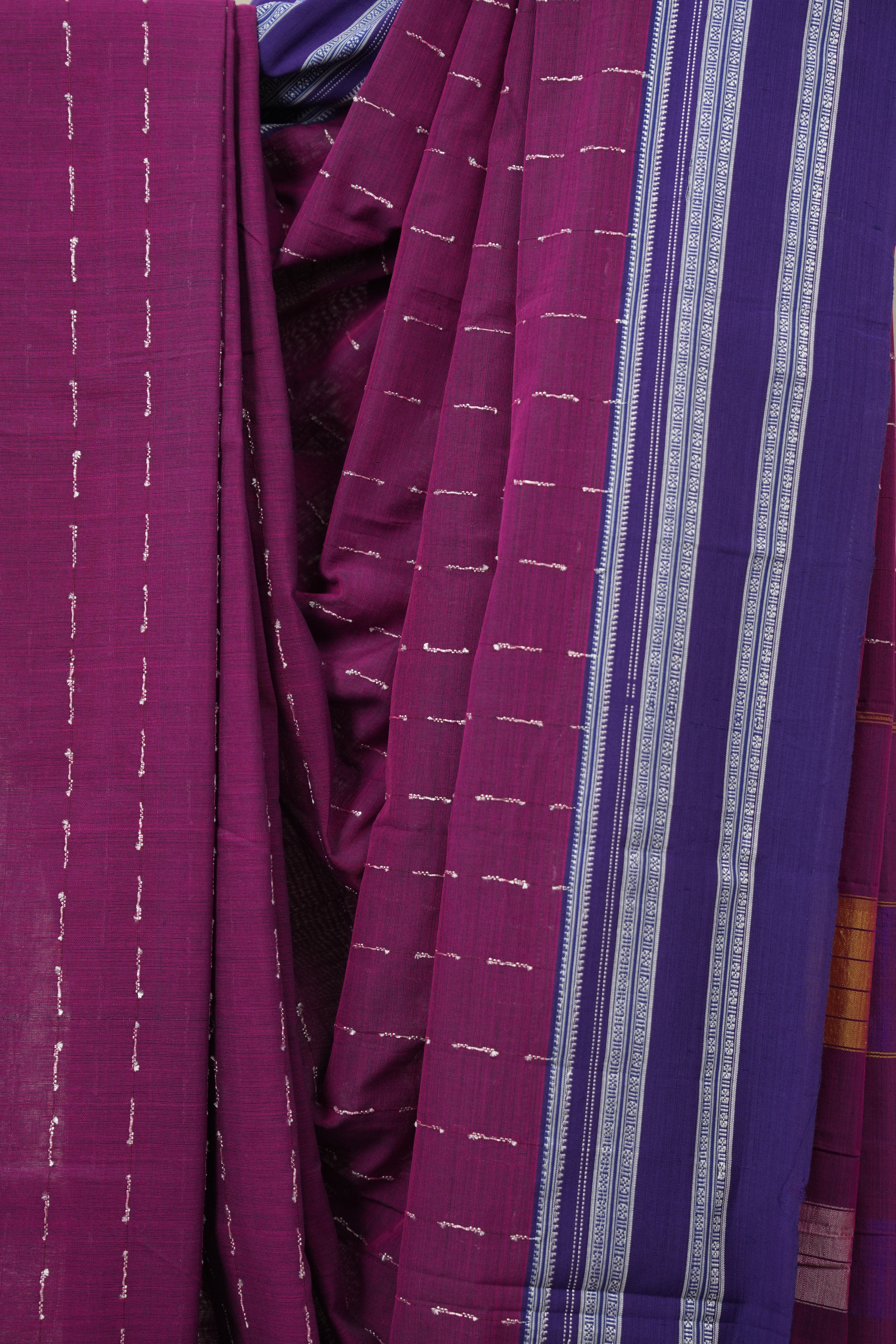 Magenta Purple Cotton Ilkal Saree With Gayatri Border - SRMPCIS815