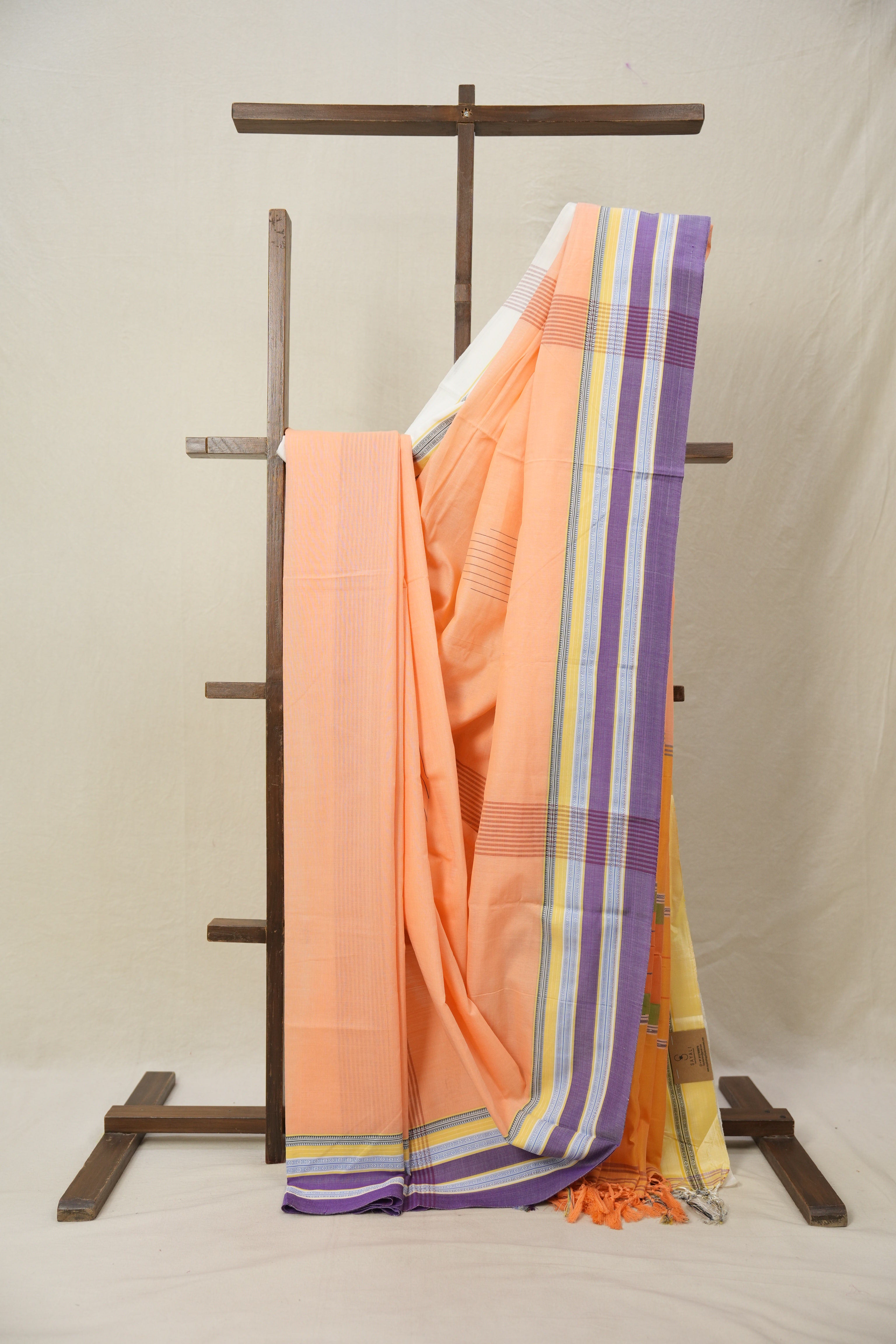 Peach Plain Cotton Ilkal Saree With Gayatri Border - SRPPCIS807