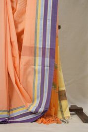 Peach Plain Cotton Ilkal Saree With Gayatri Border - SRPPCIS807