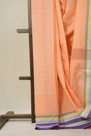 Peach Plain Cotton Ilkal Saree With Gayatri Border - SRPPCIS807