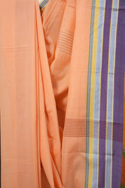 Peach Plain Cotton Ilkal Saree With Gayatri Border - SRPPCIS807