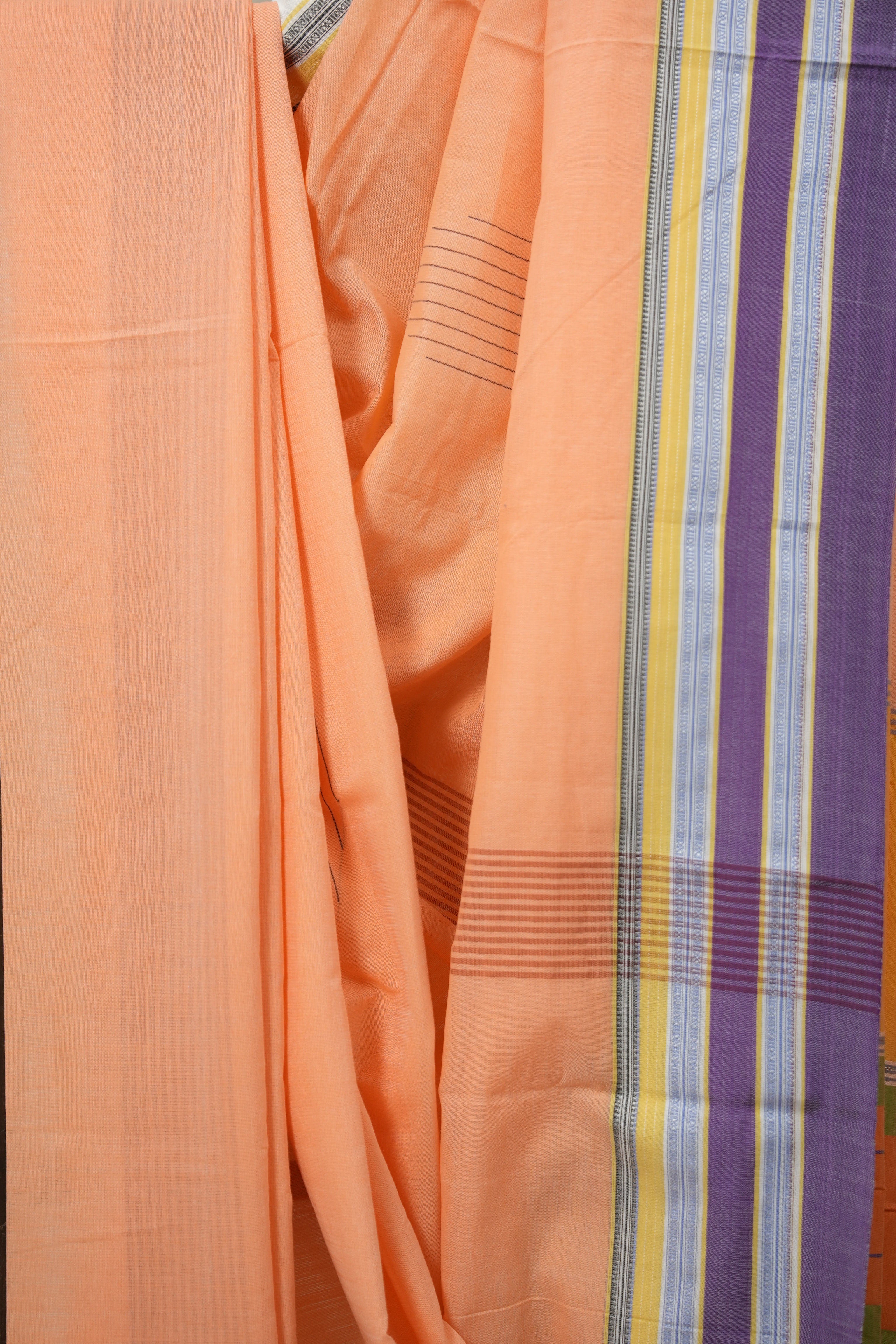 Peach Plain Cotton Ilkal Saree With Gayatri Border - SRPPCIS807