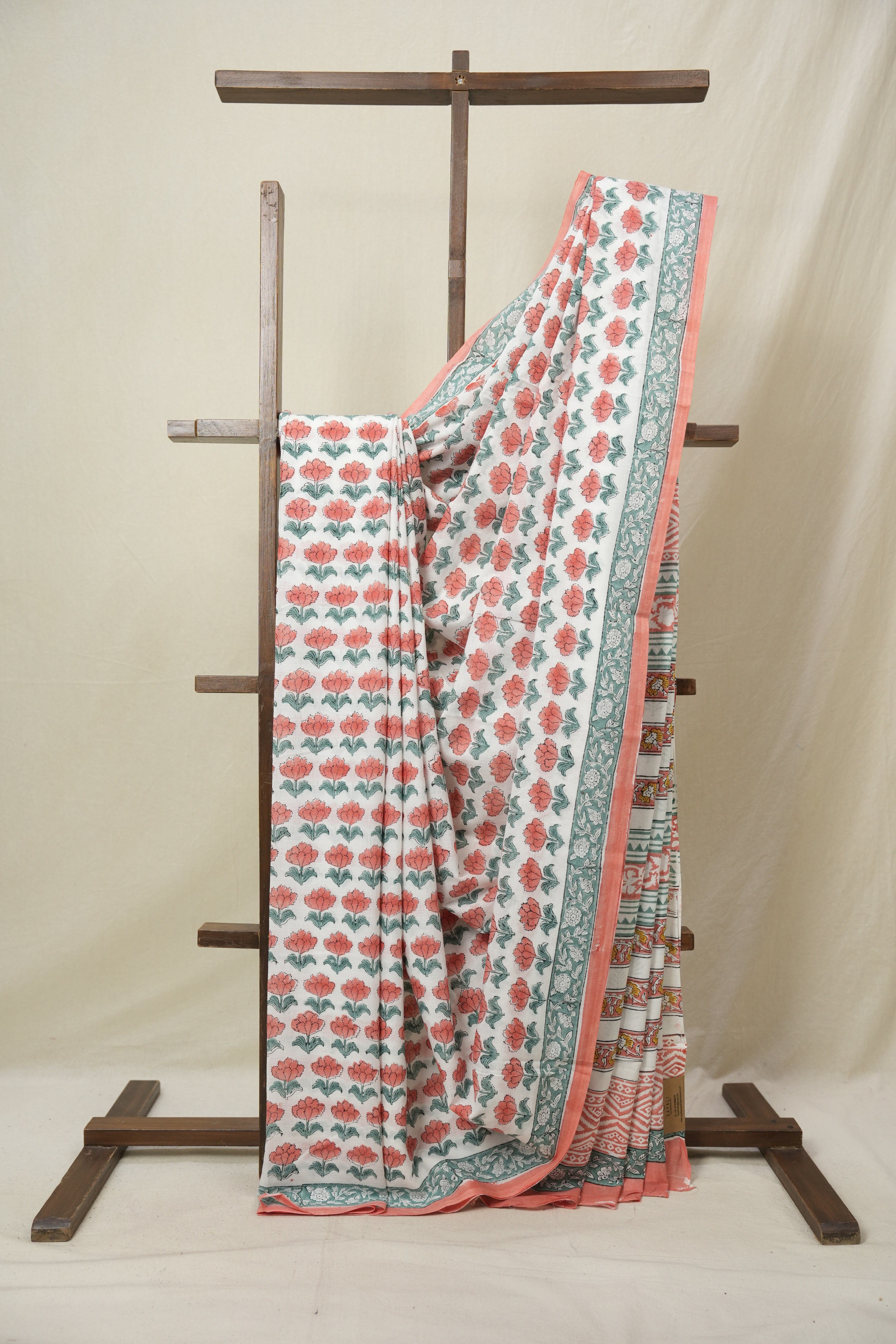 White HBP Cotton Saree - SRNBCS3263