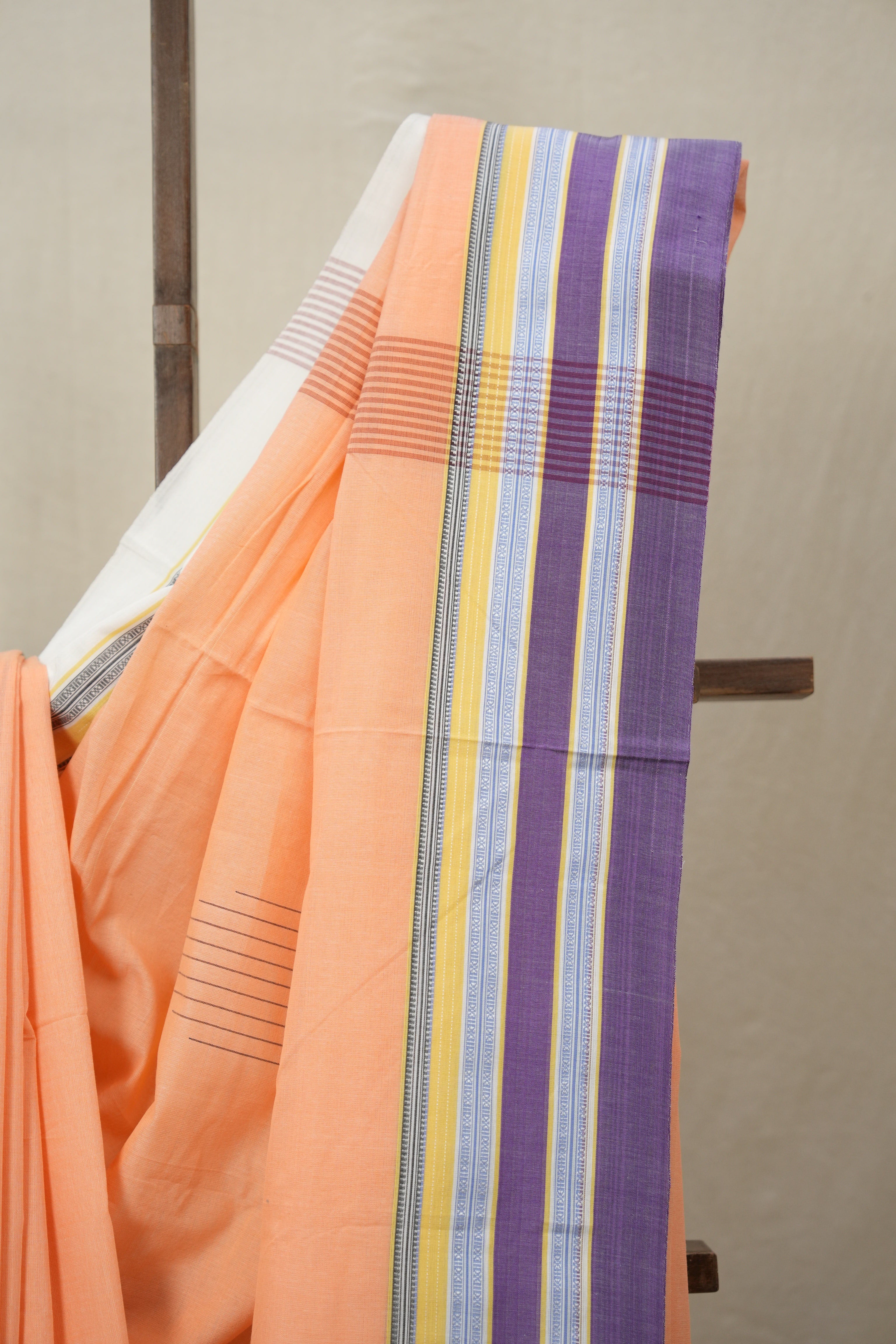 Peach Plain Cotton Ilkal Saree With Gayatri Border - SRPPCIS807