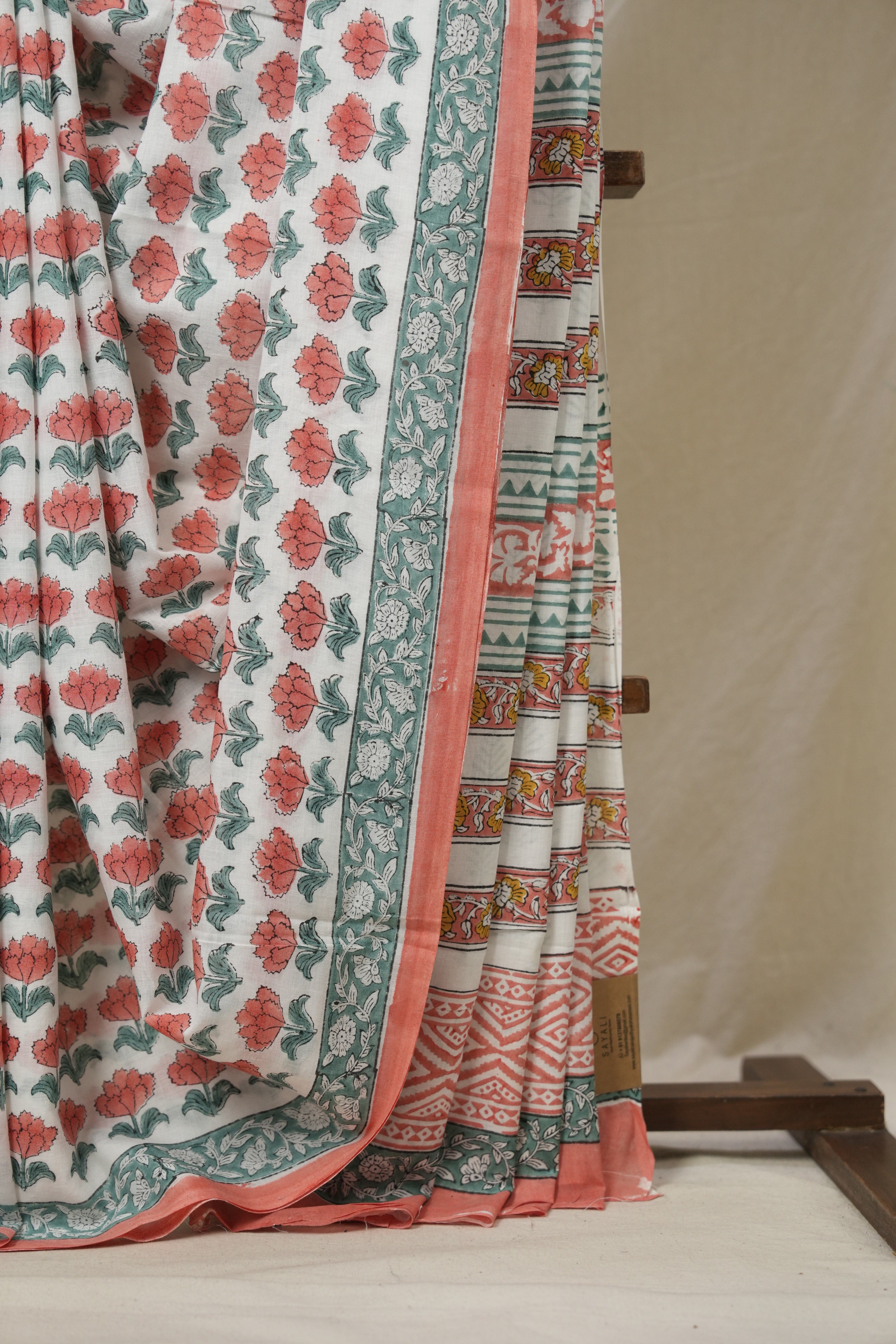 White HBP Cotton Saree - SRNBCS3263