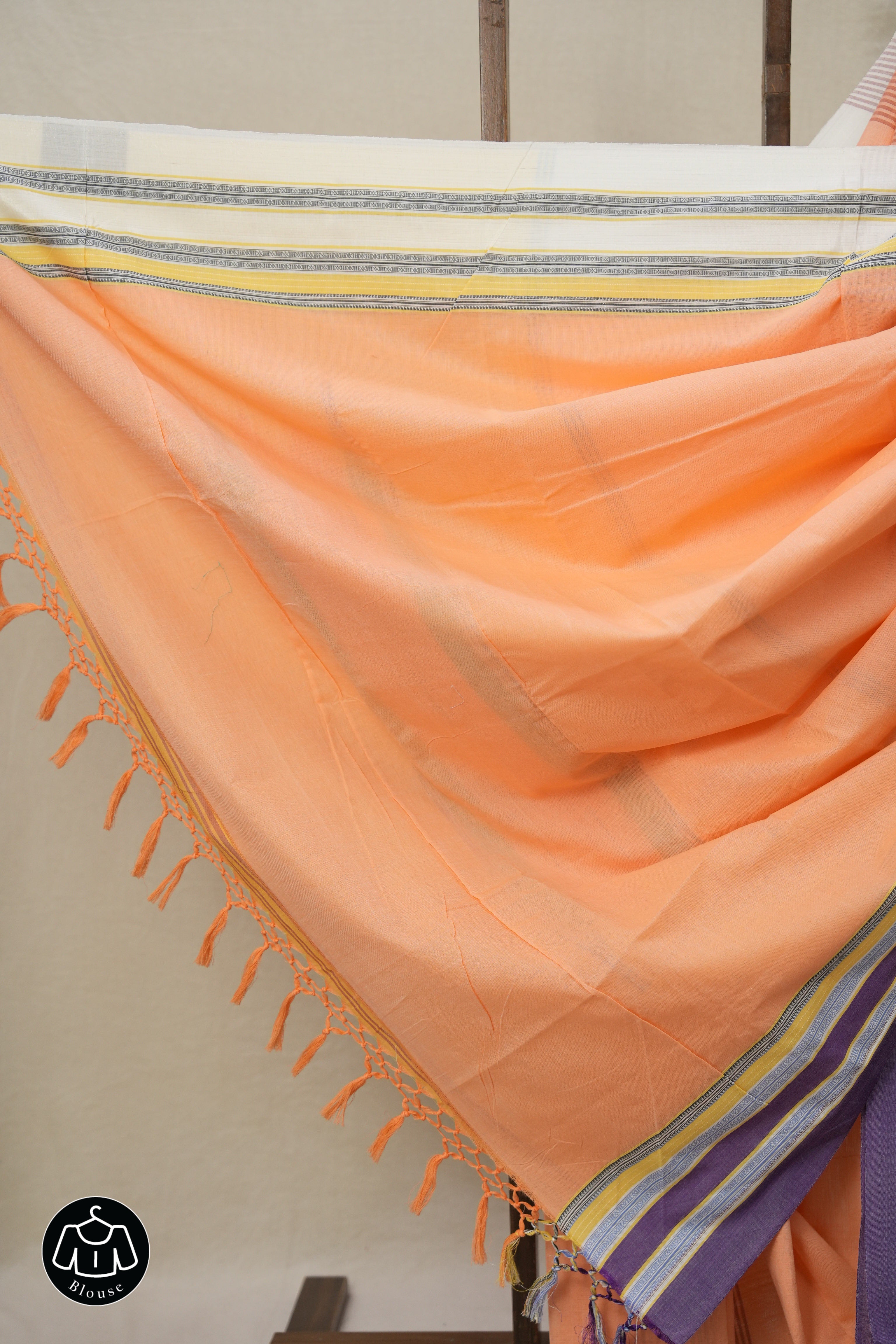 Peach Plain Cotton Ilkal Saree With Gayatri Border - SRPPCIS807
