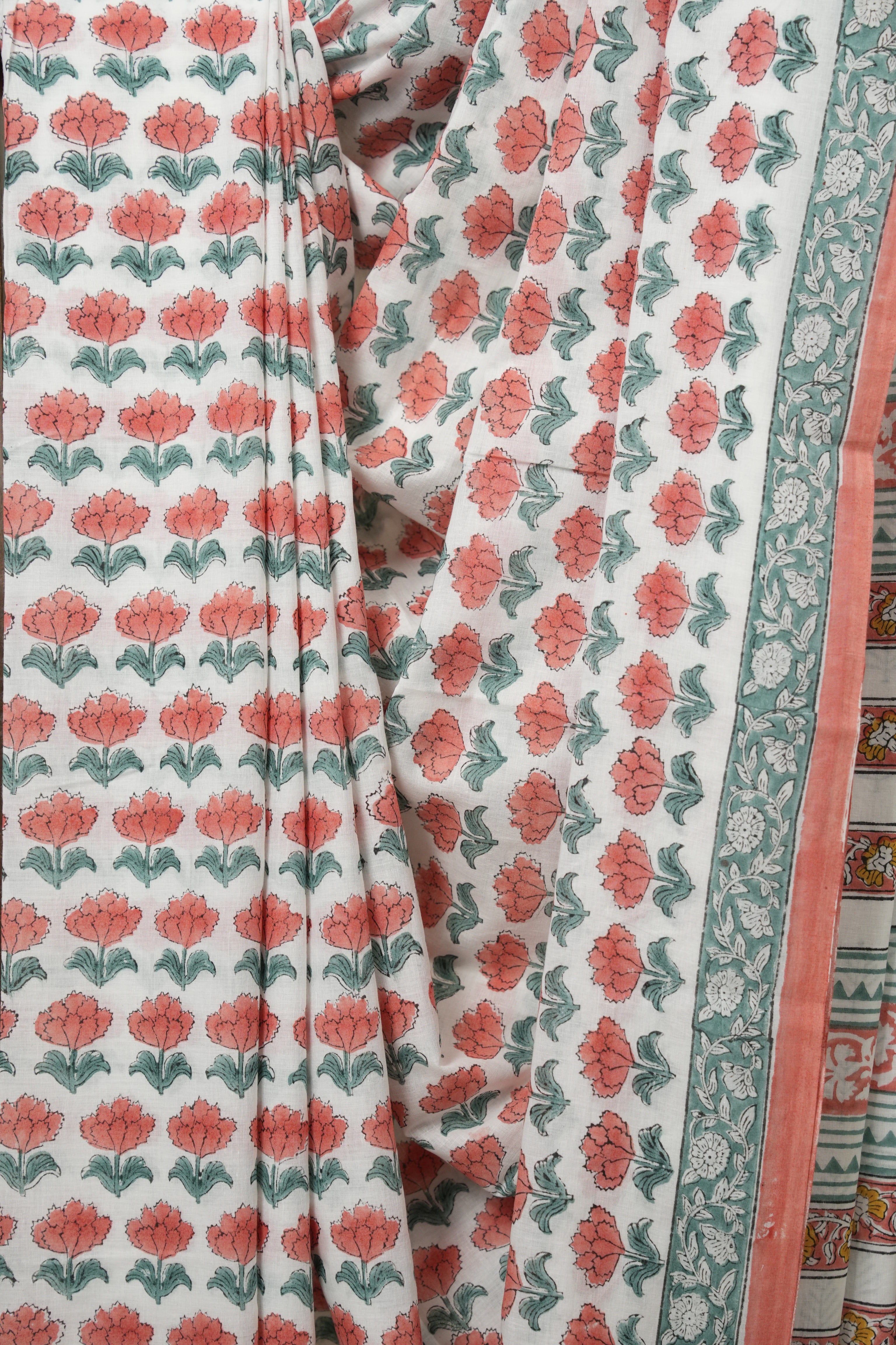 White HBP Cotton Saree - SRNBCS3263