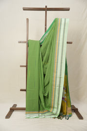 Green Plain Cotton Ilkal Saree With Gayatri Border - SRGCIS806